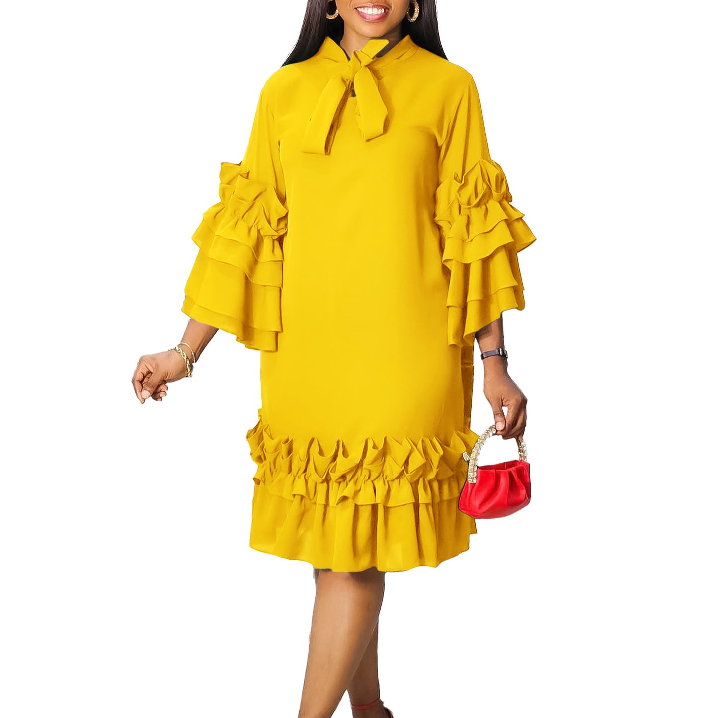 Fashion Casual Style Ruffled Flare Sleeve Dresses