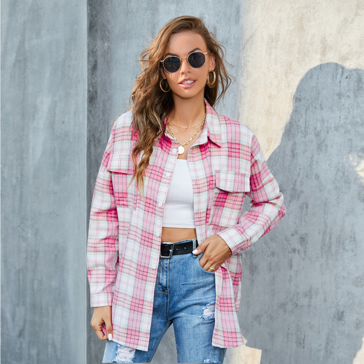 Women's Long-sleeved Plaid Button Shirt With Full Blouses