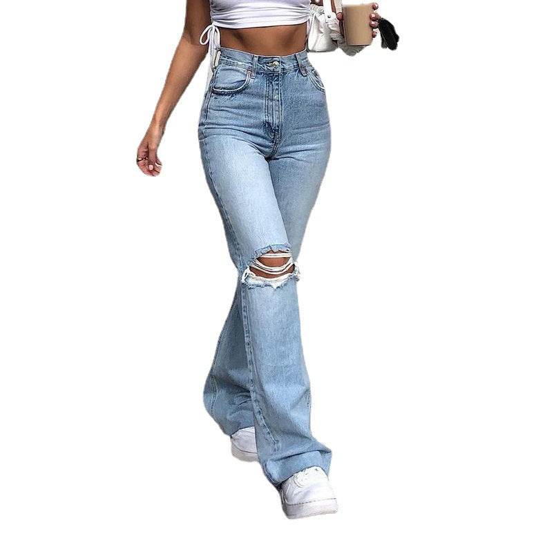 Denim Wide Leg Trousers Ripped Skinny Jeans