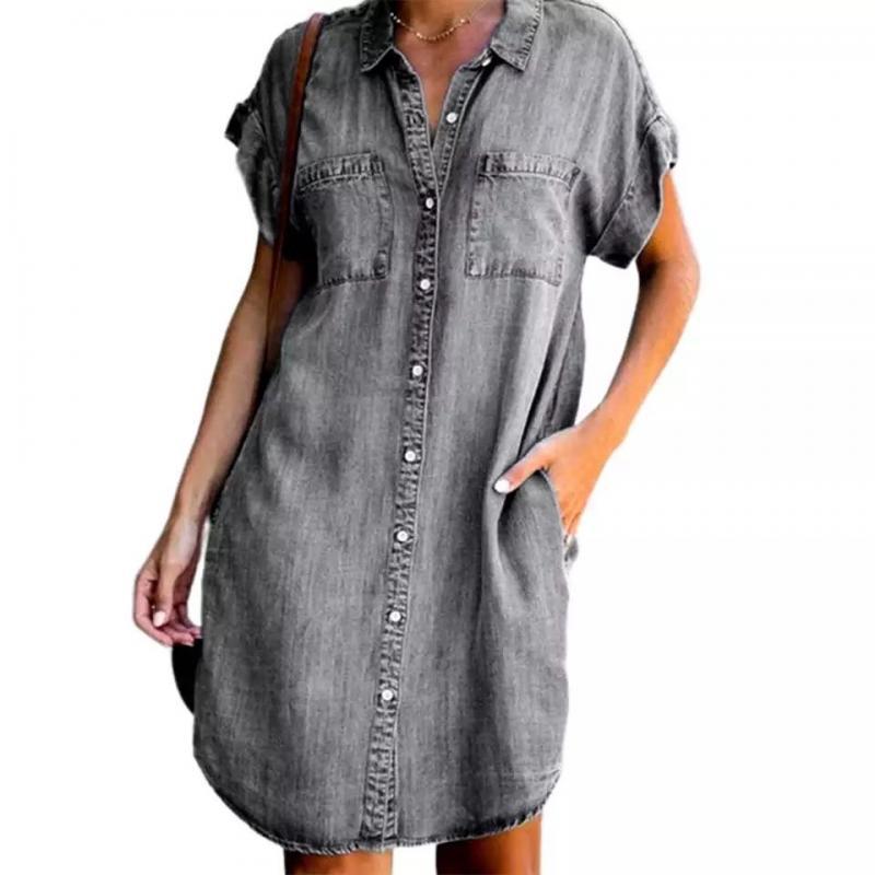 Women's Lapel Sleeve Slim Denim Shirt Dress Dresses