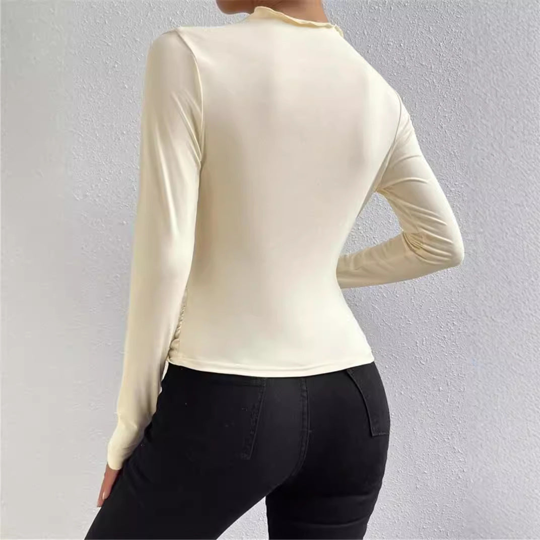 Women's Solid Color Elegant Slim Fit Pleated Blouses