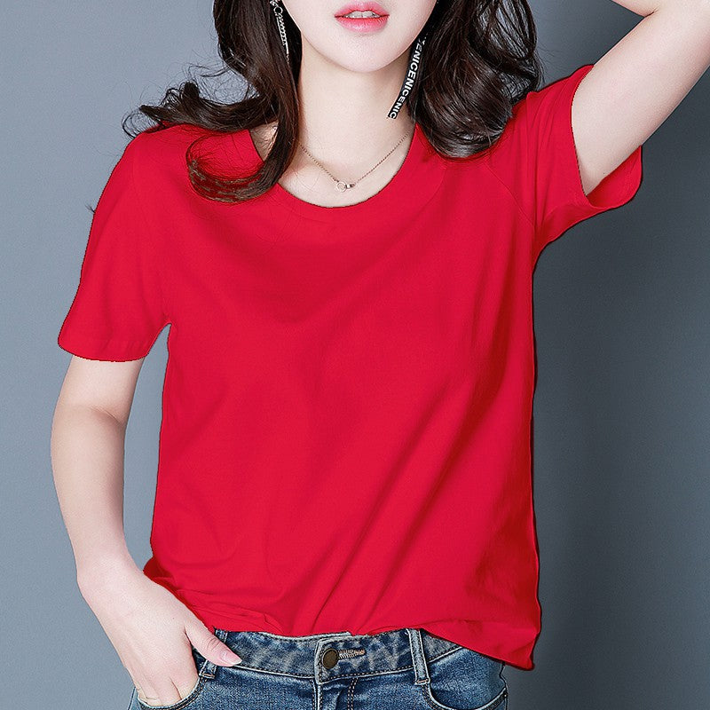 Women's Summer Korean Style White Short-sleeved T-shirt Blouses