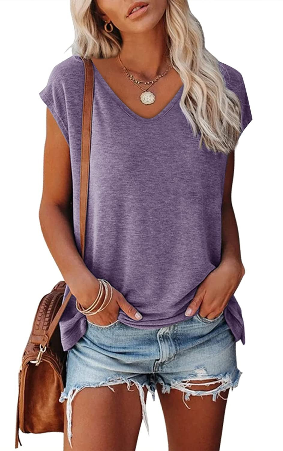 Women's Sleeve V-neck Solid Color Casual Loose-fitting Blouses