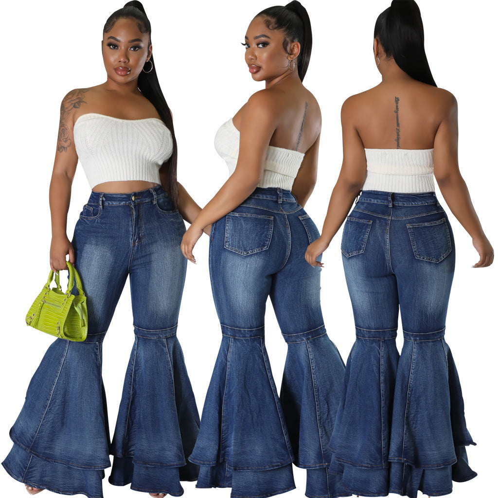 Fashionable All-match Wide-leg Washed Stretch Flared Jeans