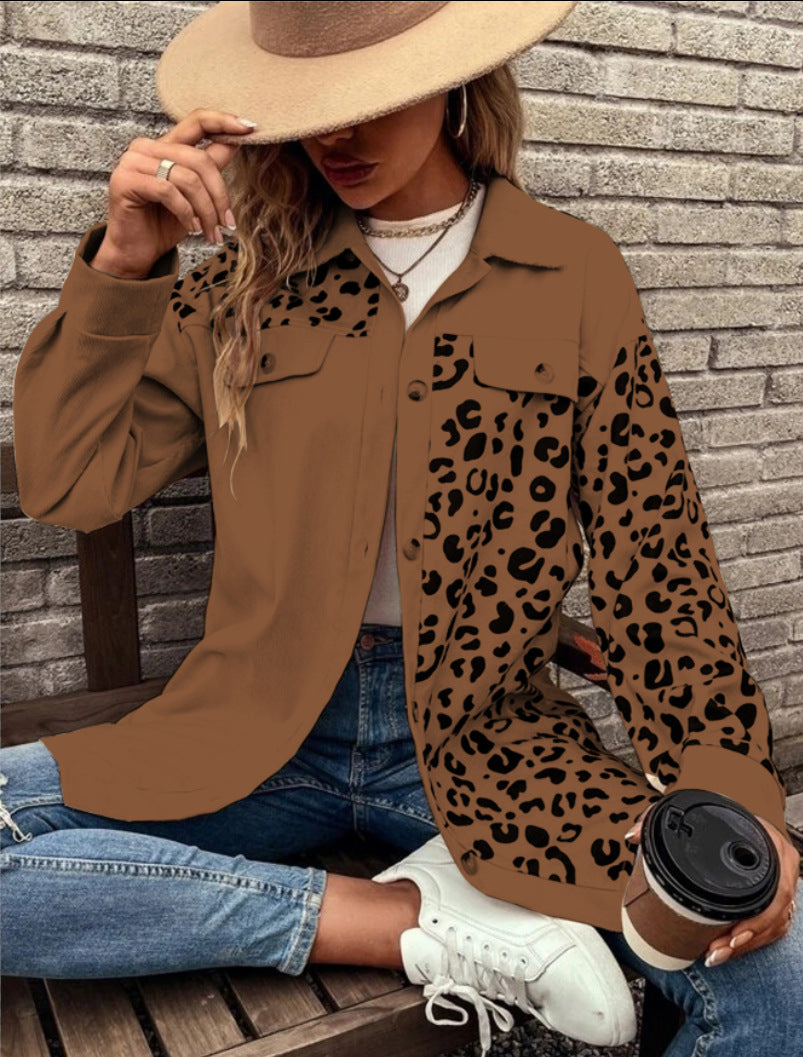 Women's Leopard Print Single Breasted Mid-length Shirt Jackets