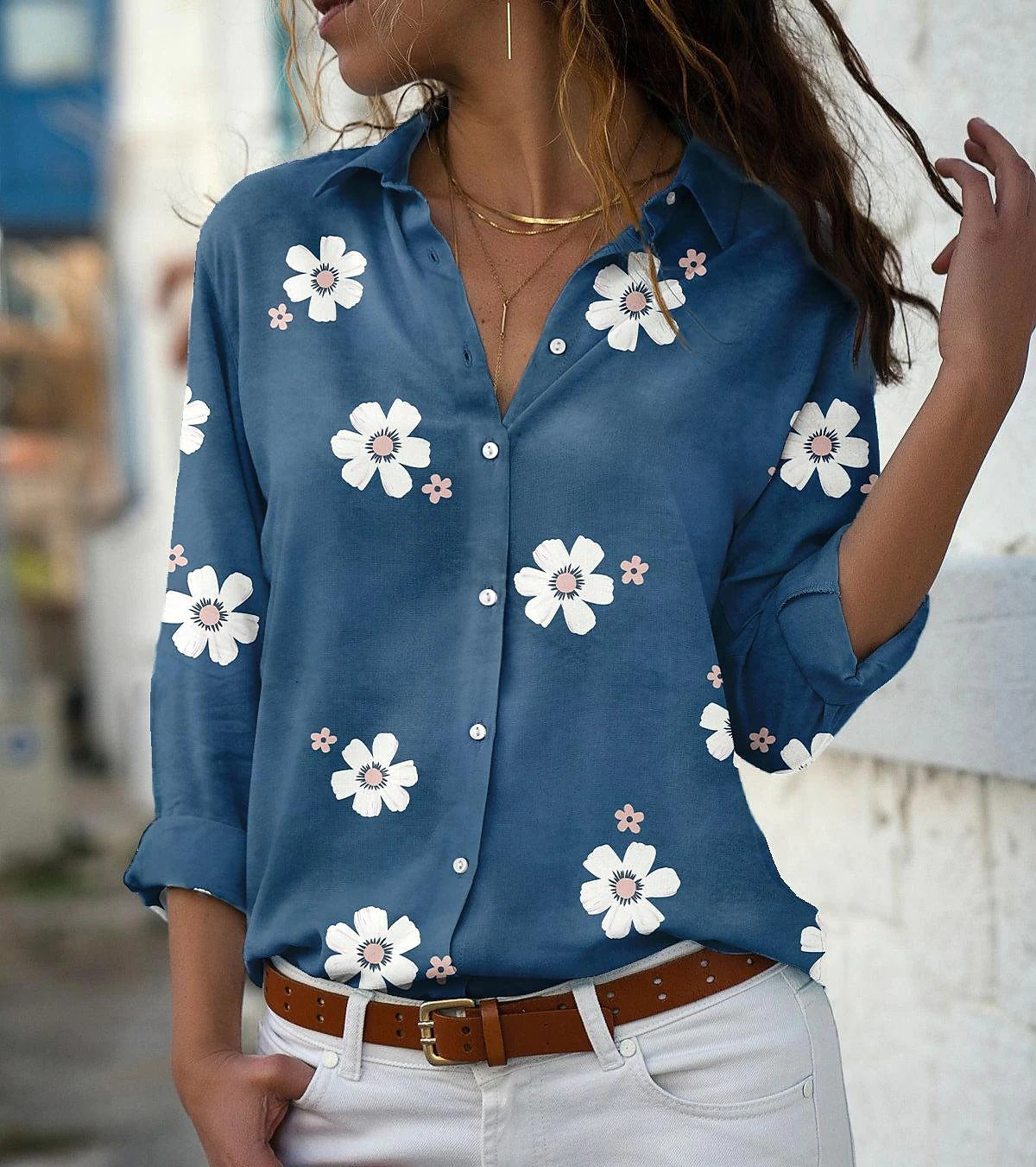 Women's Fashion Printed Wear Long Sleeve Loose Blouses