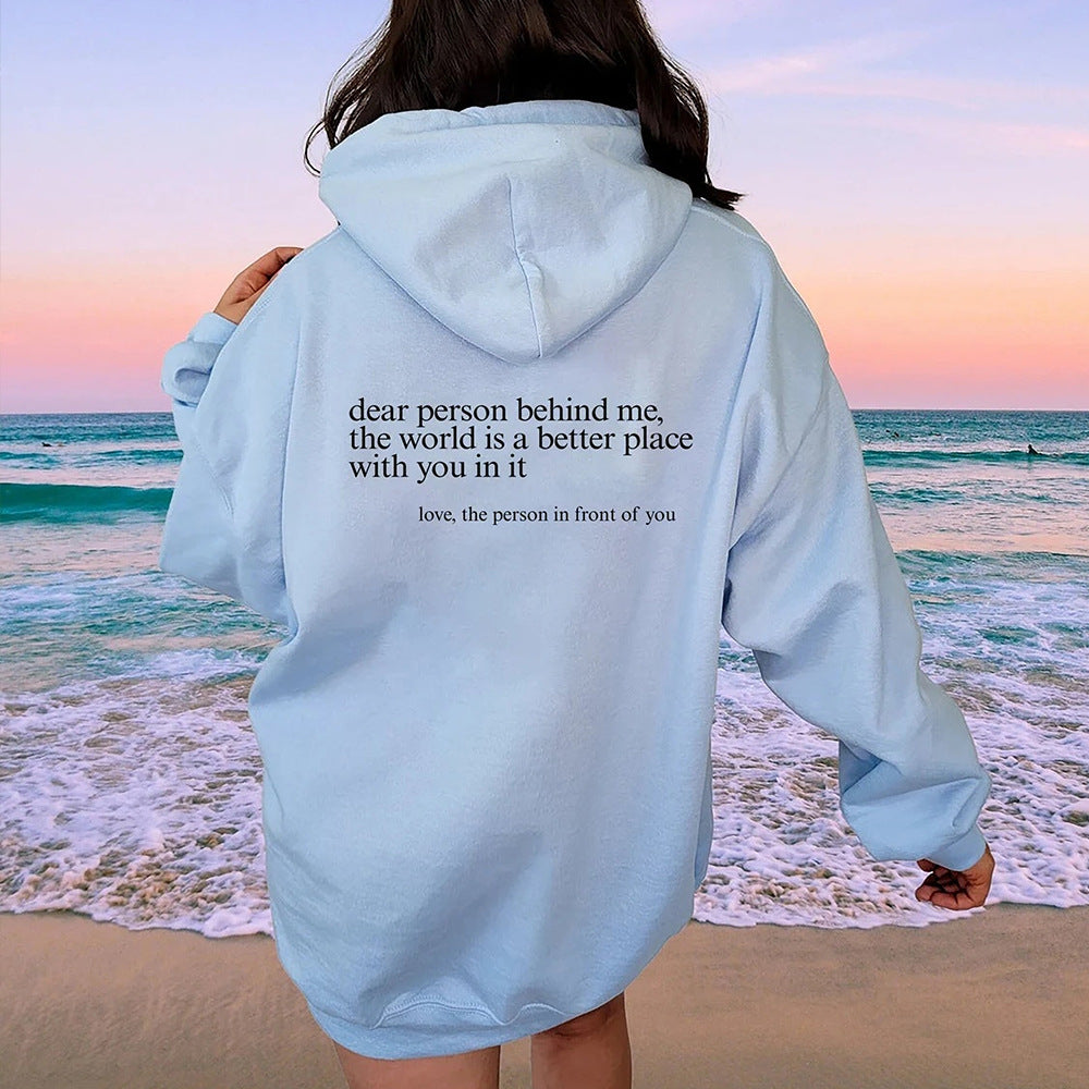 Women's Hoody Letter Slogan Printed Kangaroo Pocket Sweaters