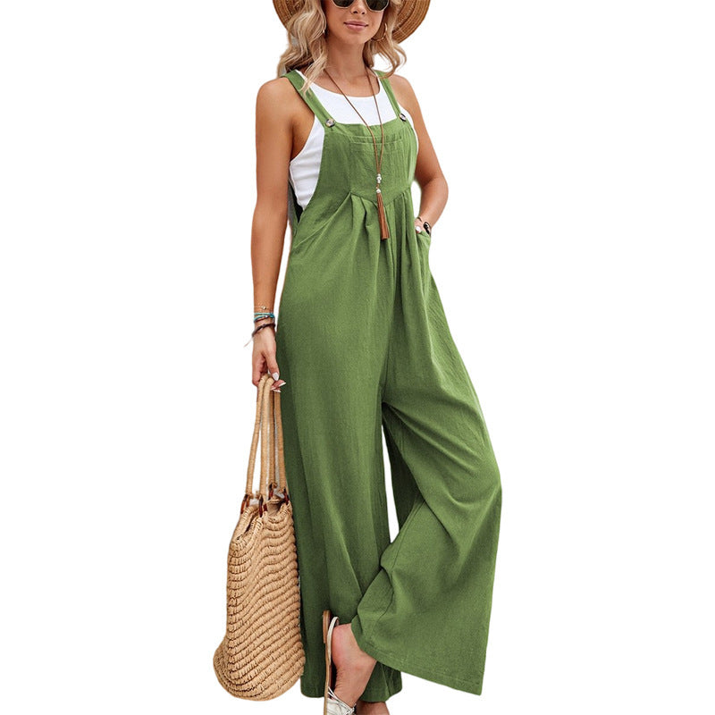 Women's Solid Color Casual Trousers Suspender Pants