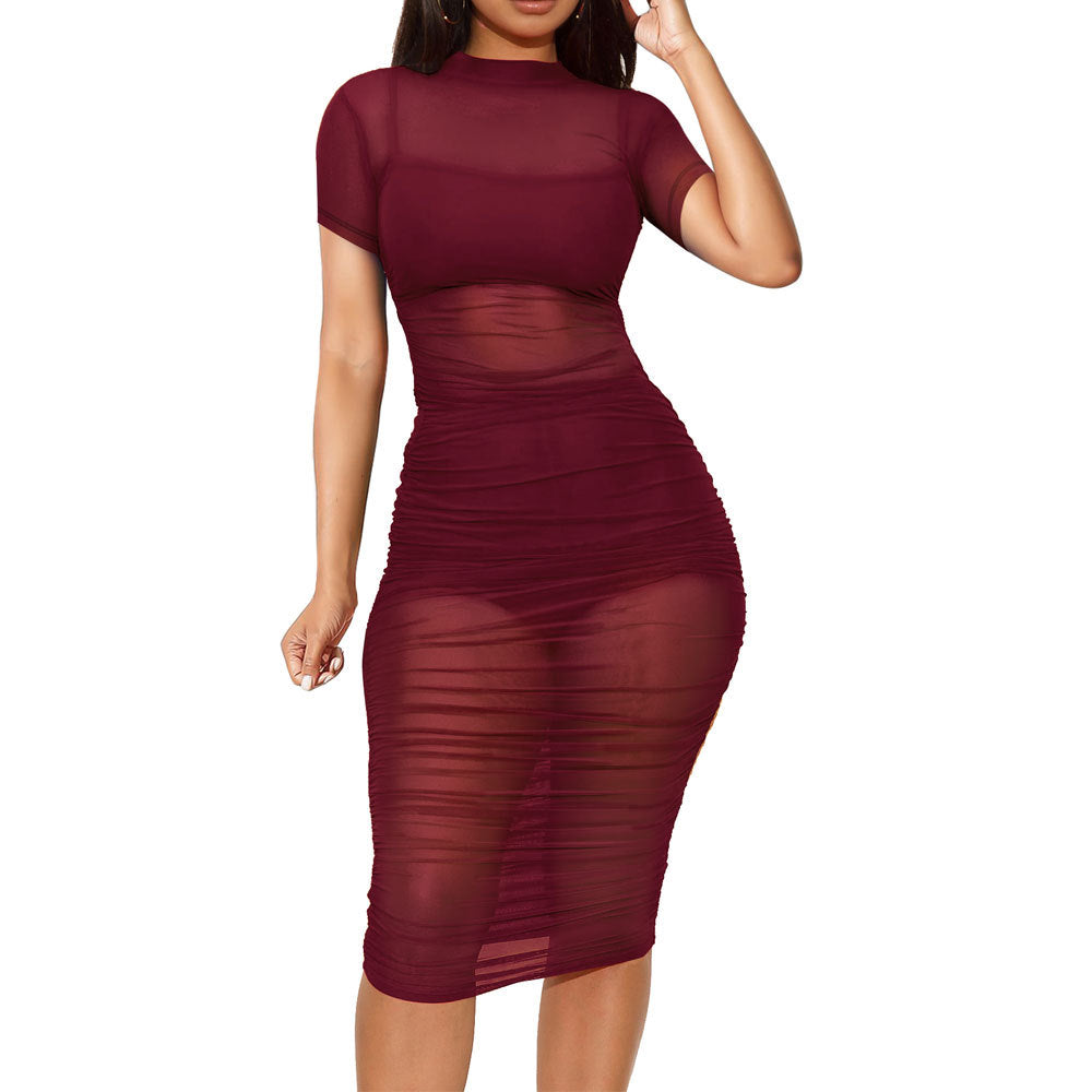 Plaid Nightclub Mesh Dress Three-piece Set Dresses