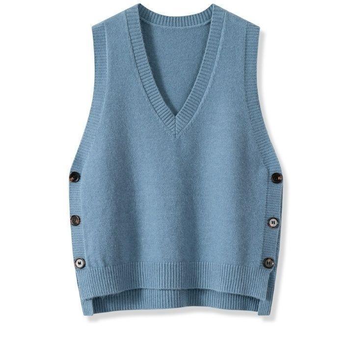 Women's Retro Knitted Spring Autumn Outerwear Solid Color Vests