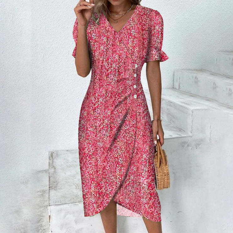 Summer Geometric Patchwork Puff Sleeve Irregular Dresses