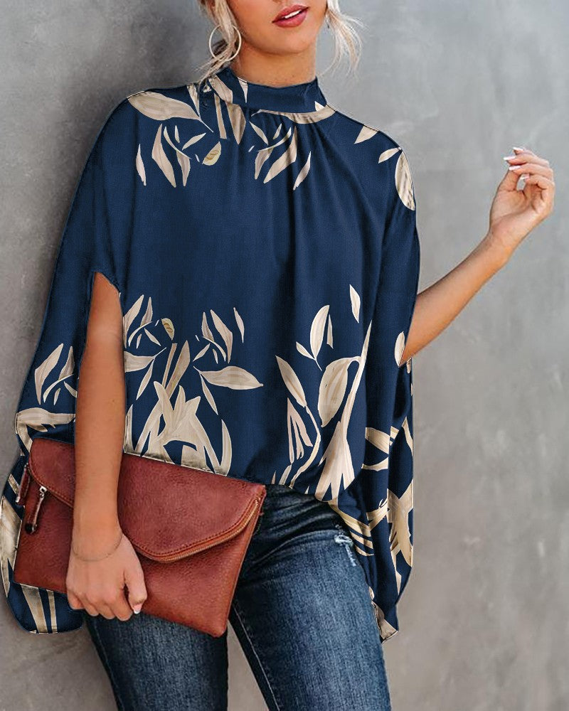 Women's Summer Casual Fashion Printing Split Batwing Blouses