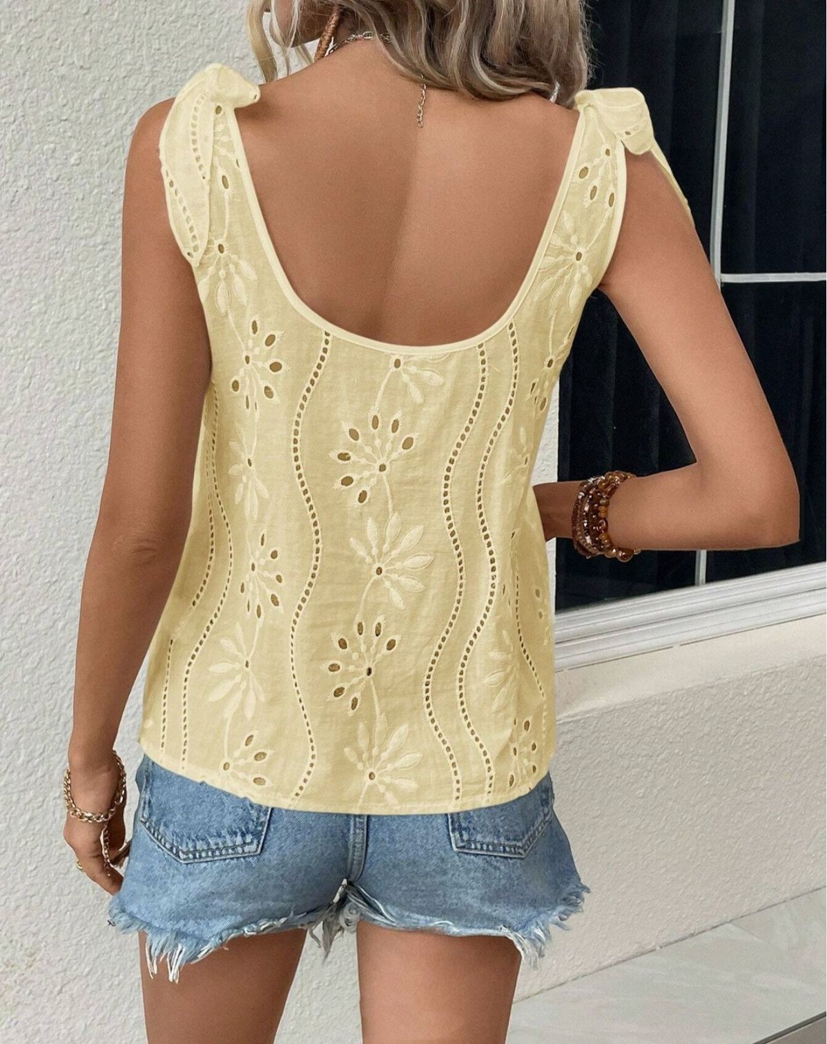 Summer Solid Color Embroidered Jacquard Tied Tops