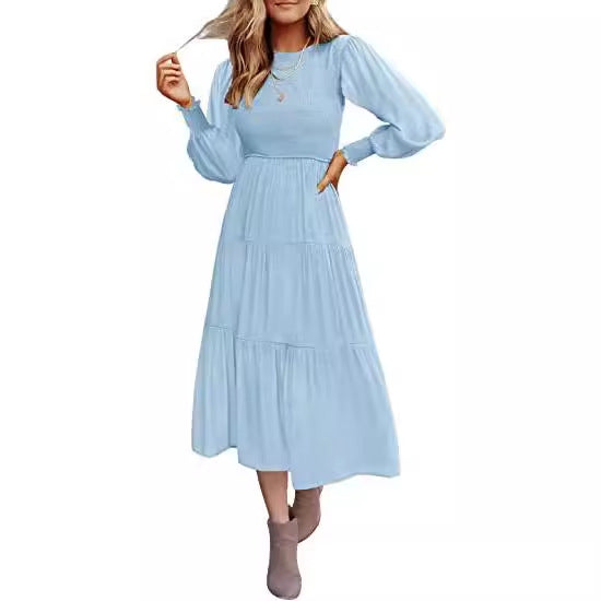 Women's Popular Long Sleeve Pleating Layered Large Dresses