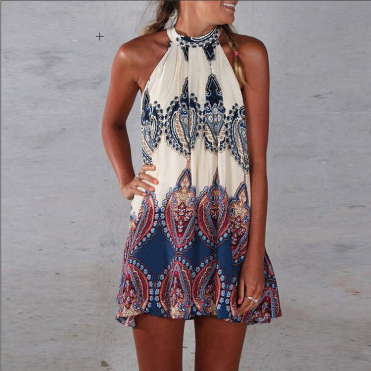 Sleeveless Printed Dress Loose Casual Halter Dresses