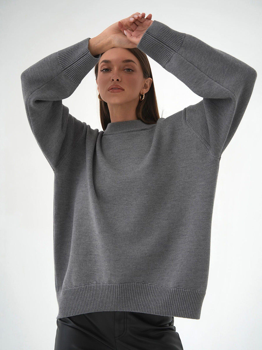 Solid Color Round Neck Temperament Commute Versatile Sweaters