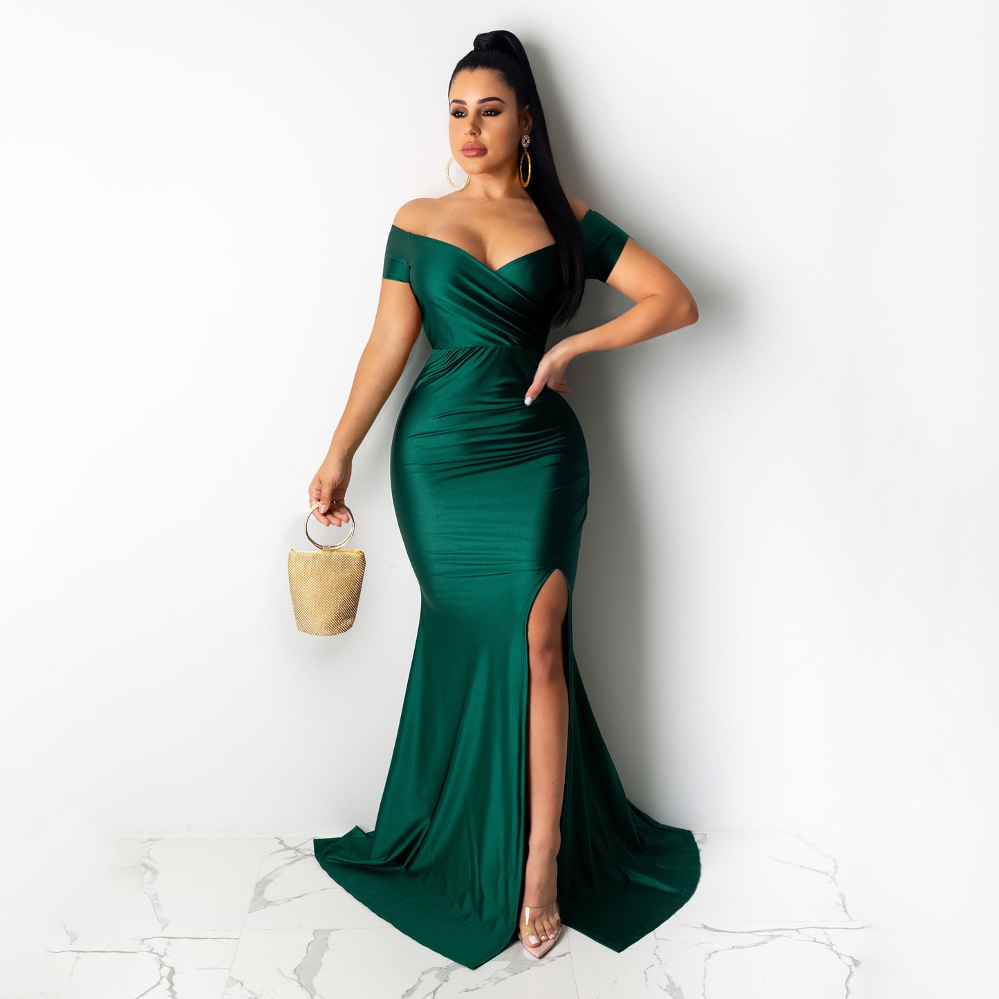 Women's Nightclub V-neck Formal Solid Color Big Sleeve Dresses