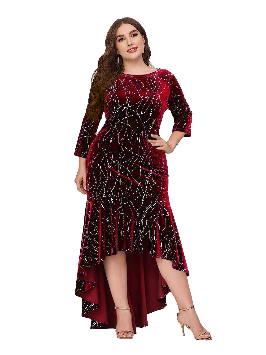 Women's Three-quarter Sleeve Mermaid High And Low Hem Extra Long Dresses