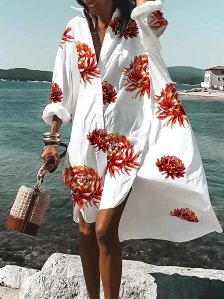 Women's Wear Loose Digital Printing Long Sleeve Dresses