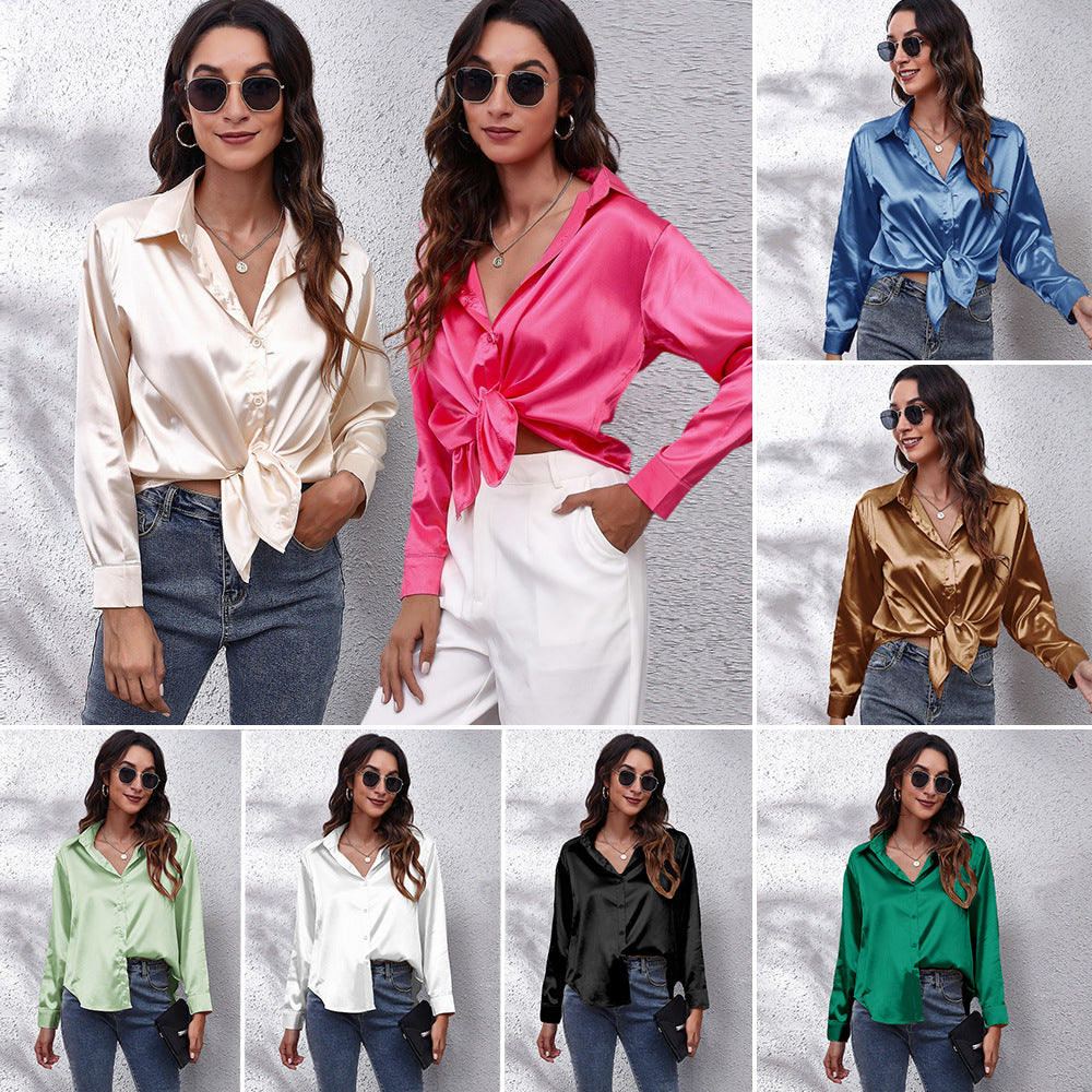 Women's Graceful Satin Shirt Long-sleeved Autumn Blouses