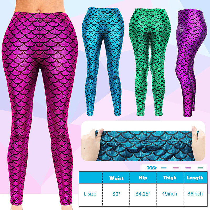 Halloween Shiny Scale Mermaid Stretch Soft Leggings