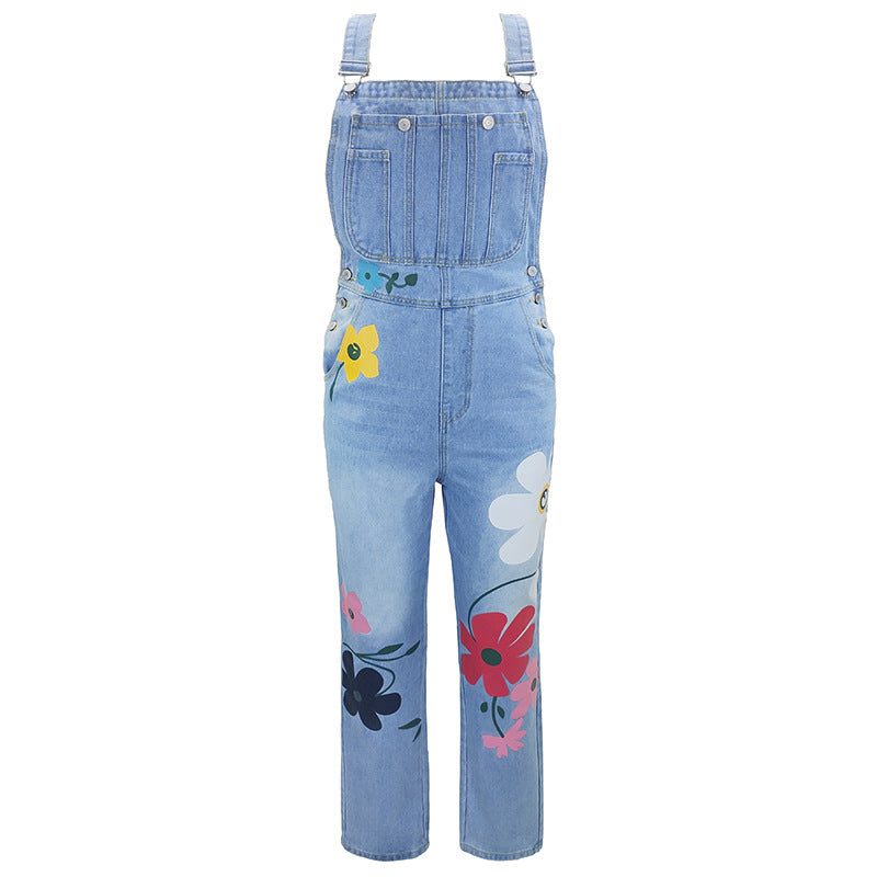 Creative Printed Suspender Large Floral Dungarees Pants