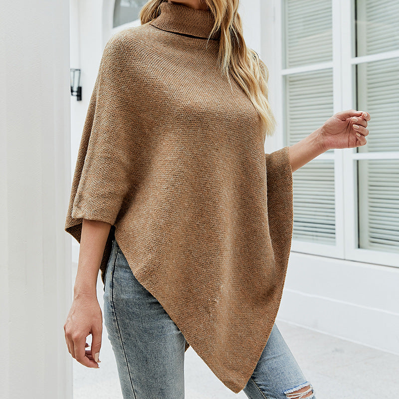 Slouchy Women's Solid Color Turtleneck Shawl Sweaters