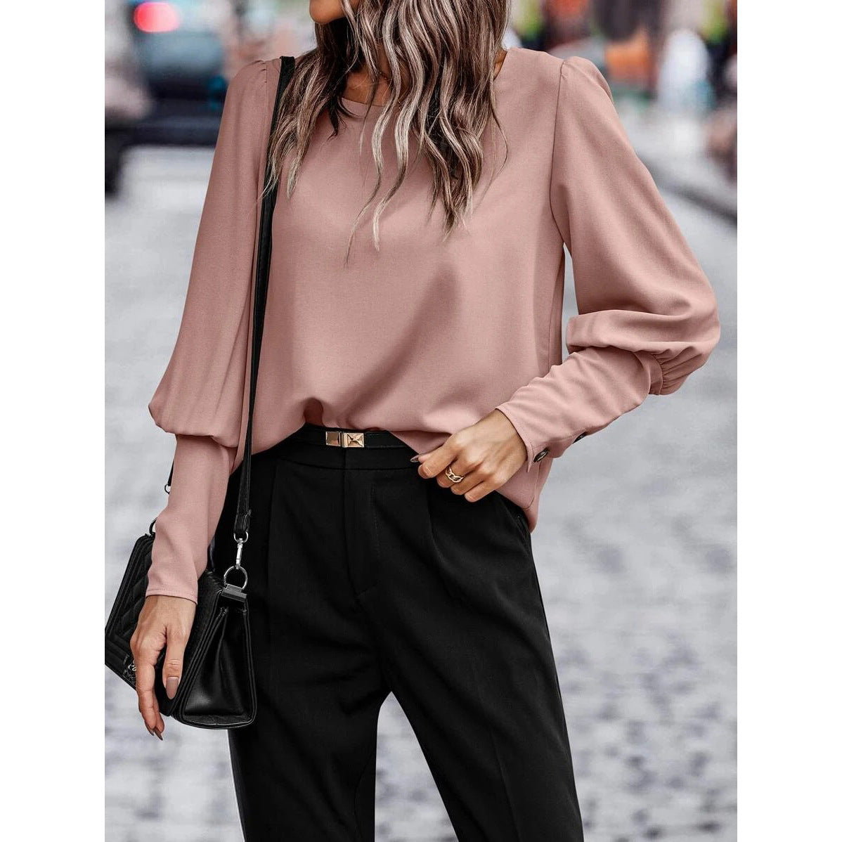 Women's T-shirt Long Sleeve Button Solid Color Blouses