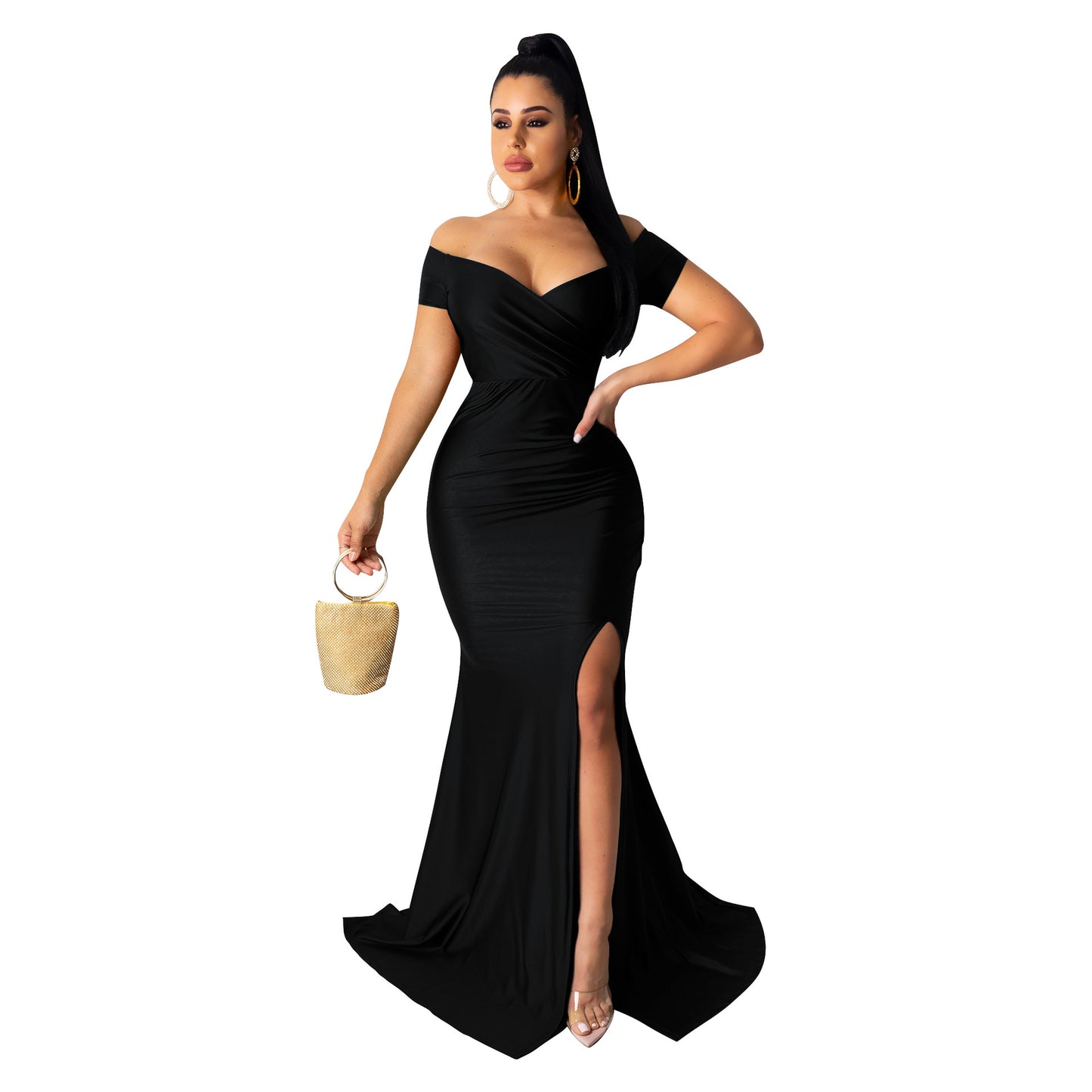 Women's Nightclub V-neck Formal Solid Color Big Sleeve Dresses