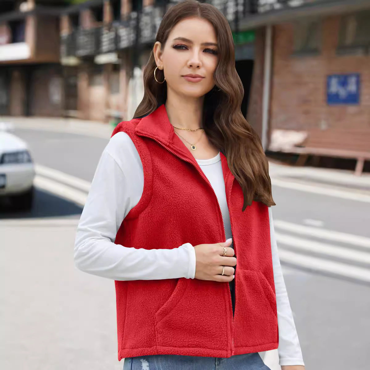 Women's Fashion Polar Fleece Zipper Lapel Vests