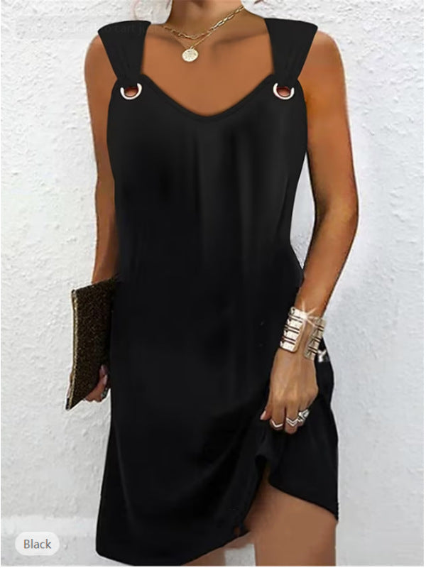 Women's Elegant Sleeveless Metal Button Dress Dresses