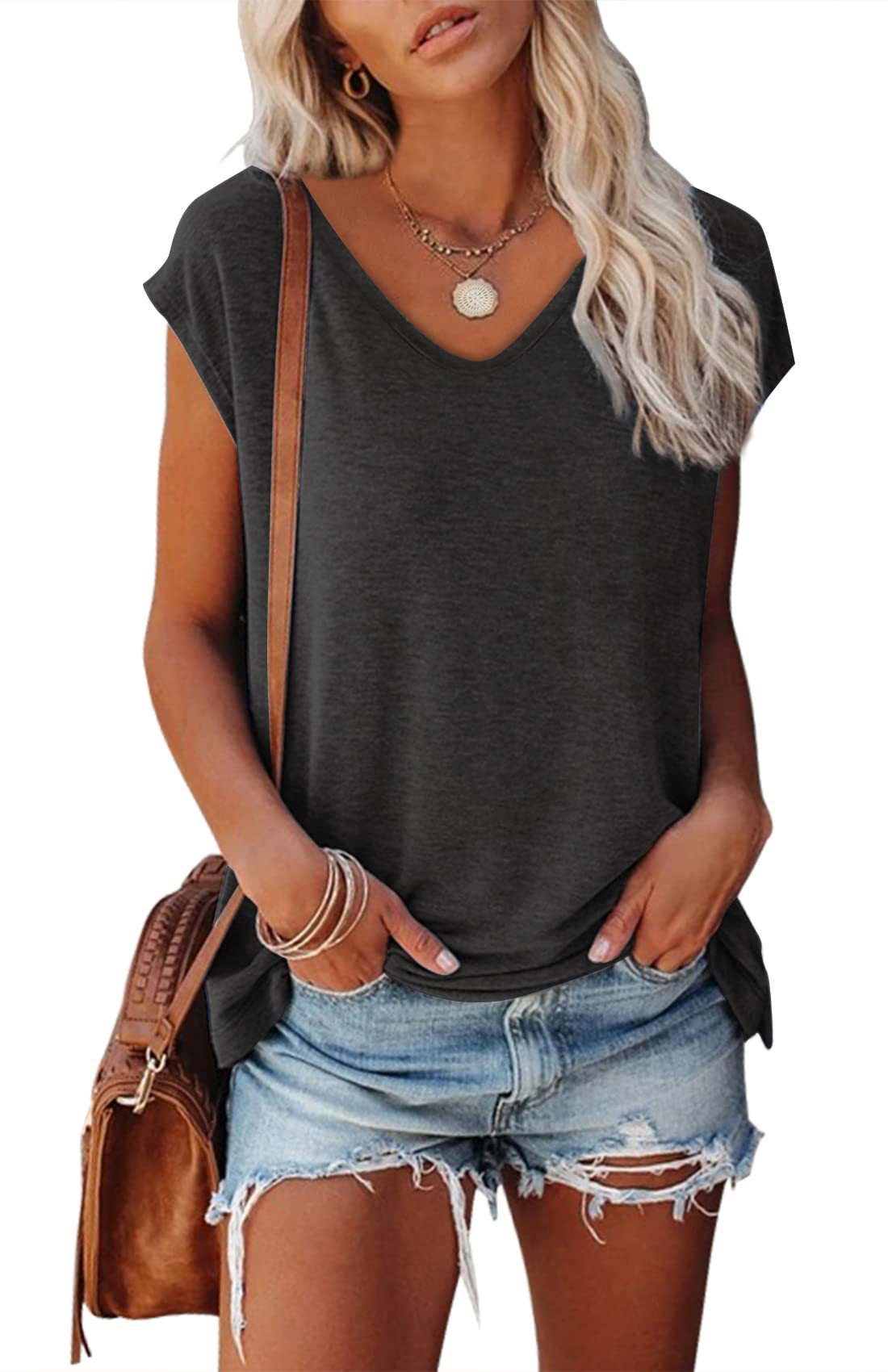 Women's Sleeve V-neck Solid Color Casual Loose-fitting Blouses