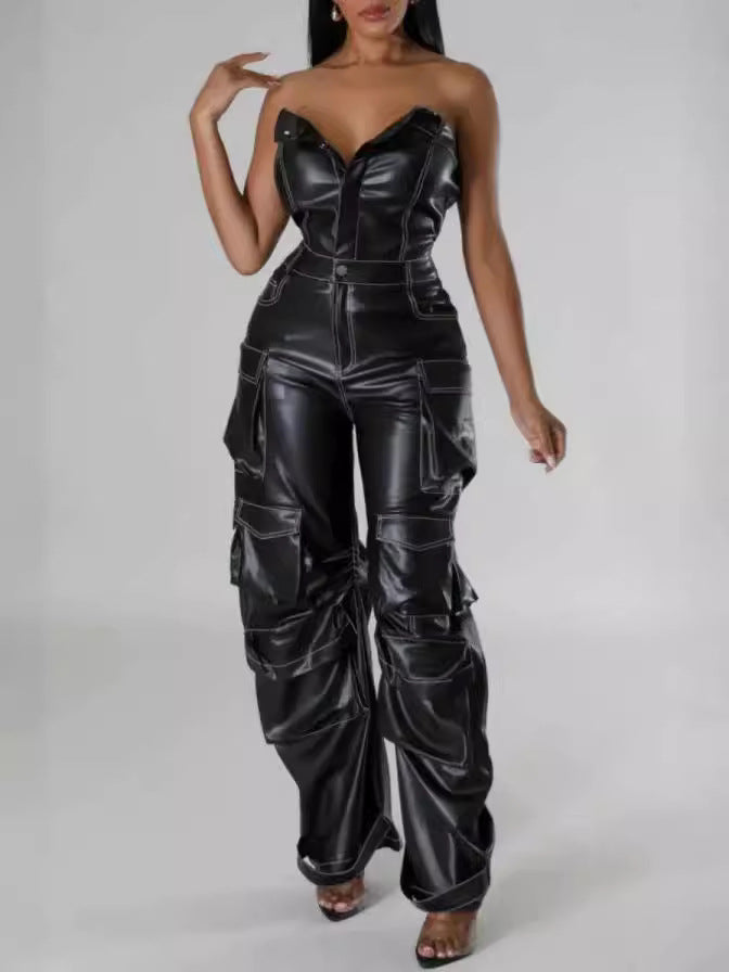 Fashion Sexy Single-breasted Bandeau High Waist Jumpsuits