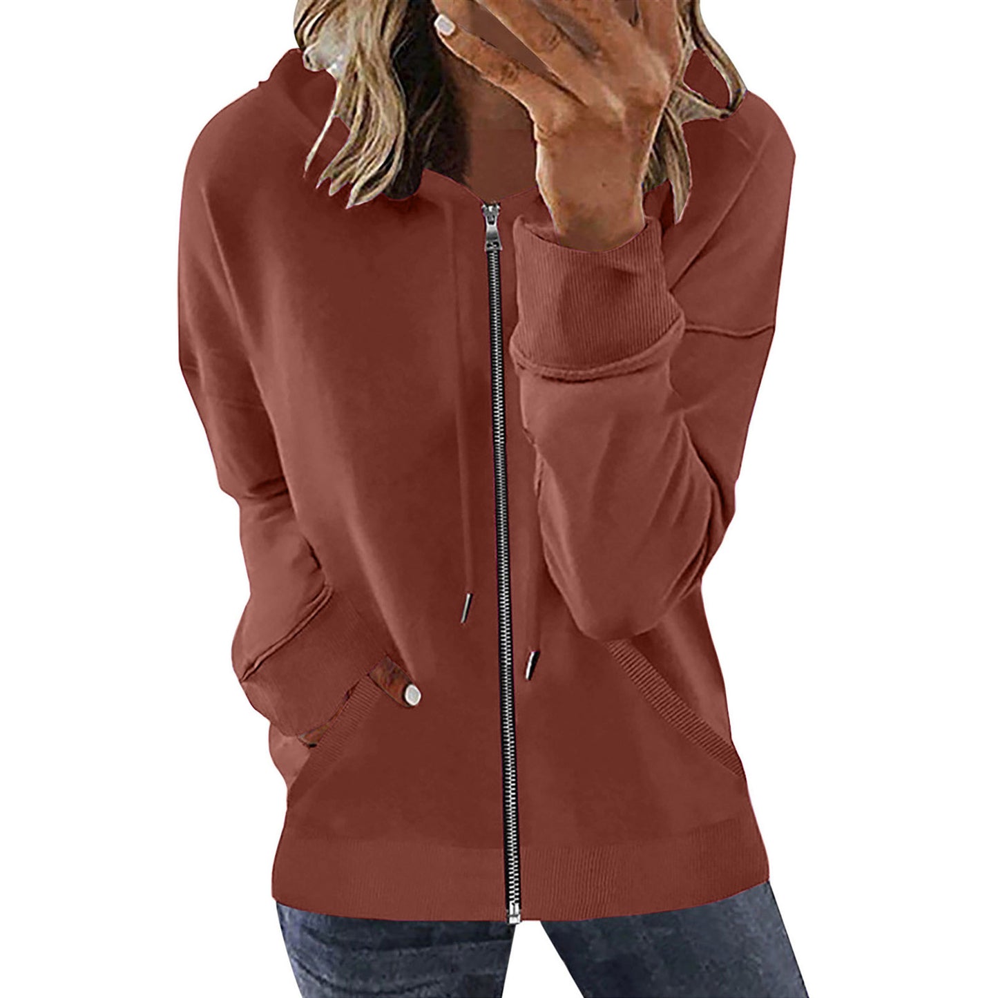 Women's Autumn Pocket Long Sleeve Hooded Tracksuit Sweaters