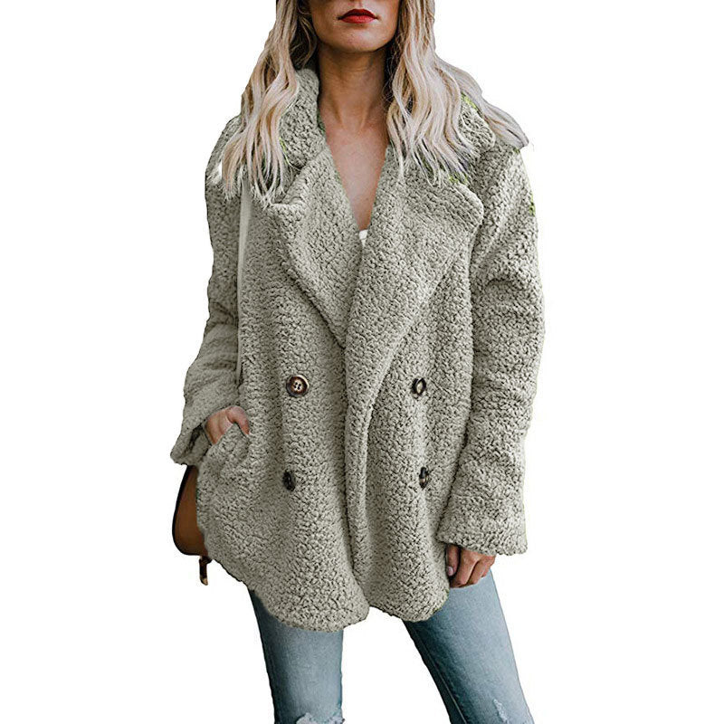 Women's Double Breasted Loose Lamb Wool Fluffy Sweaters