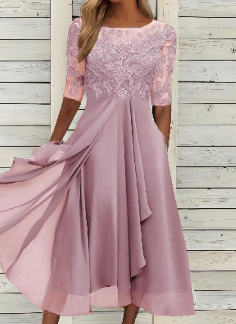 Women's Dress Chiffon Stitching Lace Long Bridesmaid Dresses