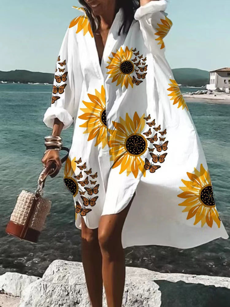 Women's Wear Loose Digital Printing Long Sleeve Dresses