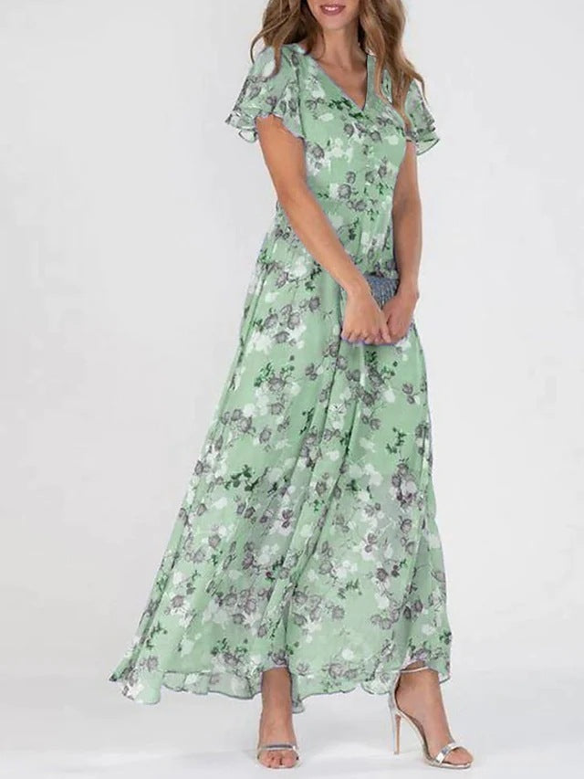 Large Swing Dress Chiffon Floral Sleeve Dresses