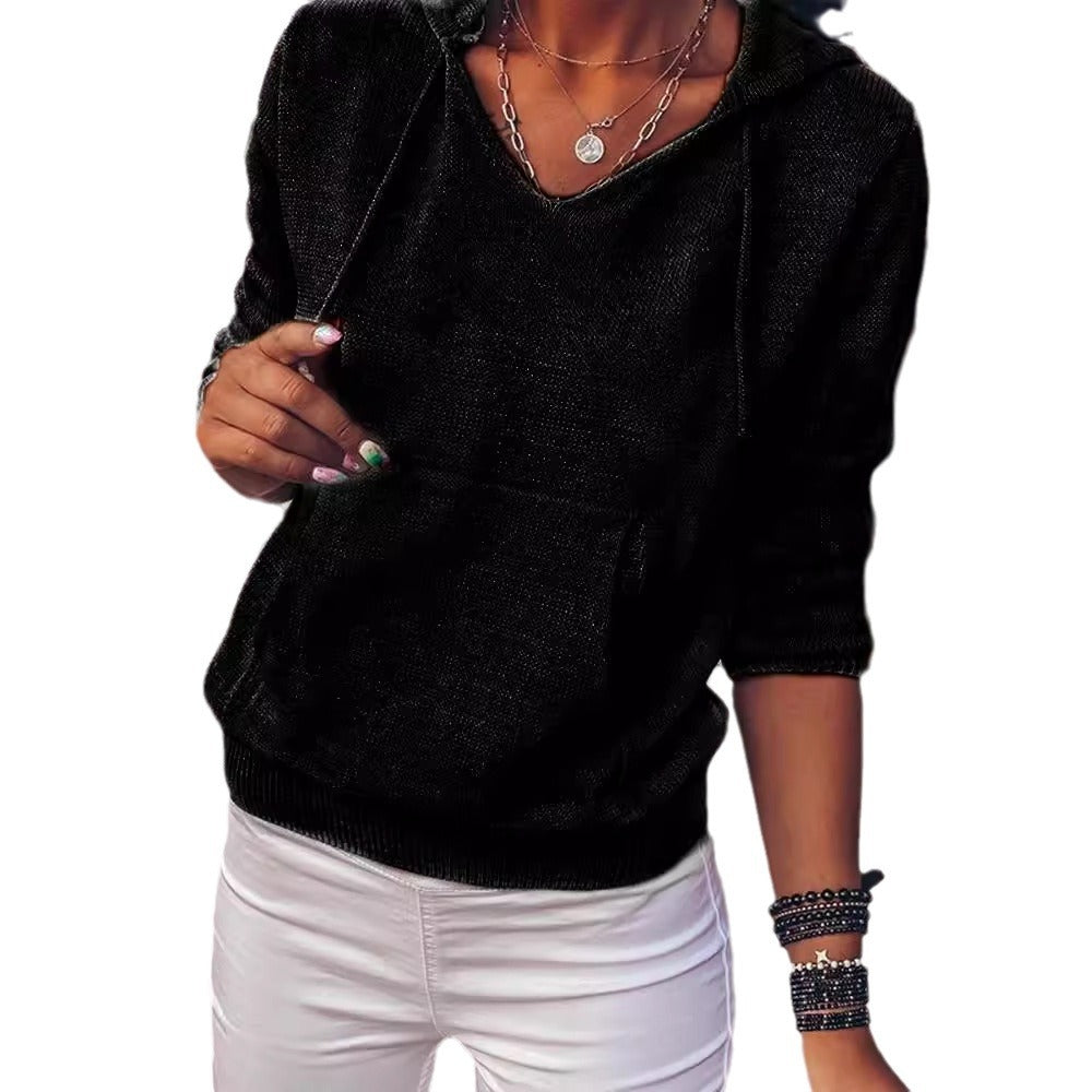 Women's Beautiful Pocket Hooded Loose Drawstring Sweaters