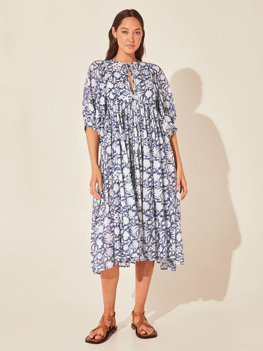 Women's Floral Loose Half Sleeve Summer Rayon Dresses