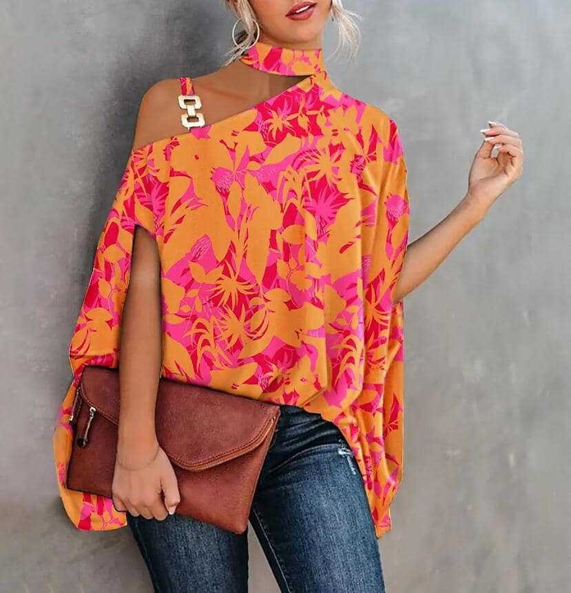 Women's Summer Halter Batwing Sleeve Printed Blouses