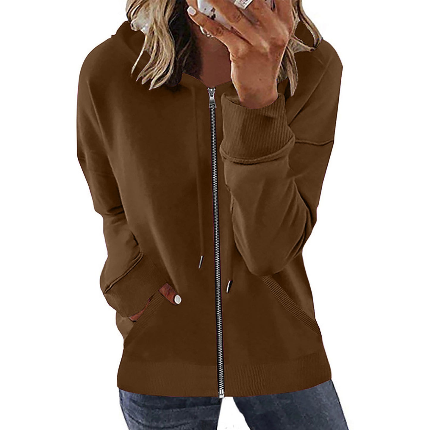 Women's Autumn Pocket Long Sleeve Hooded Tracksuit Sweaters