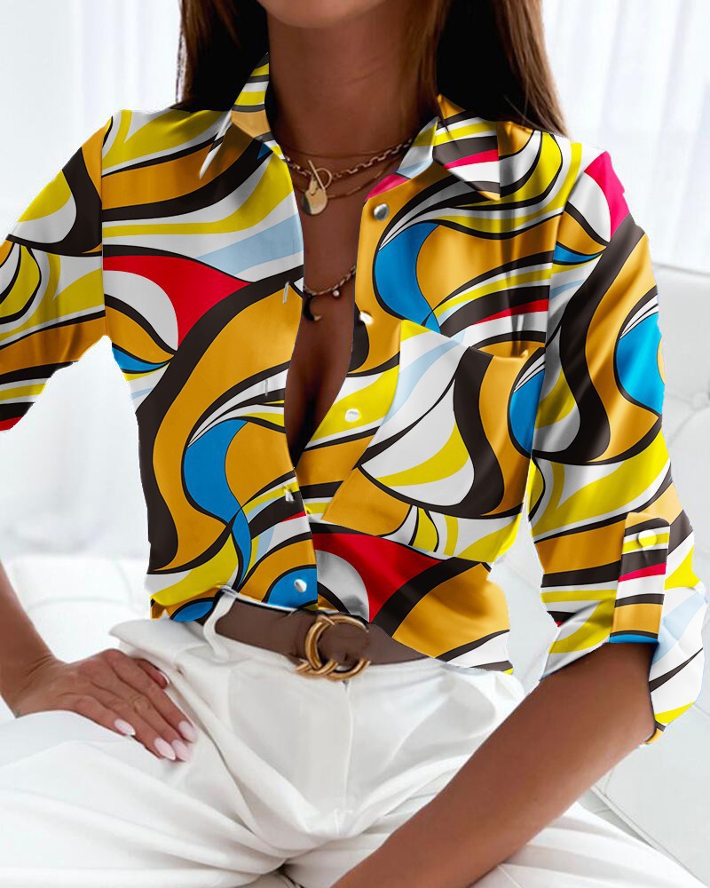 Women's Slouchy Long Sleeve Shirt Printed Blouses