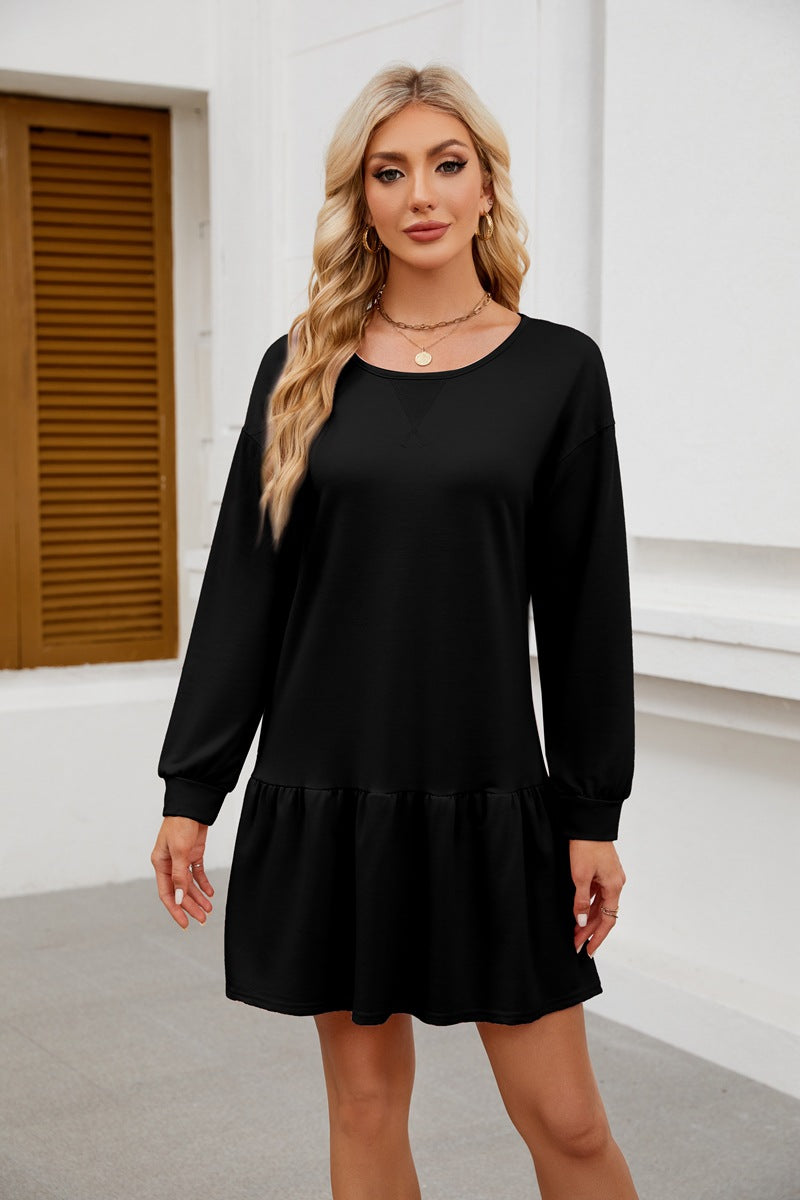 Women's Crisscross Neckline Round Neck Long Sleeve Casual Dresses