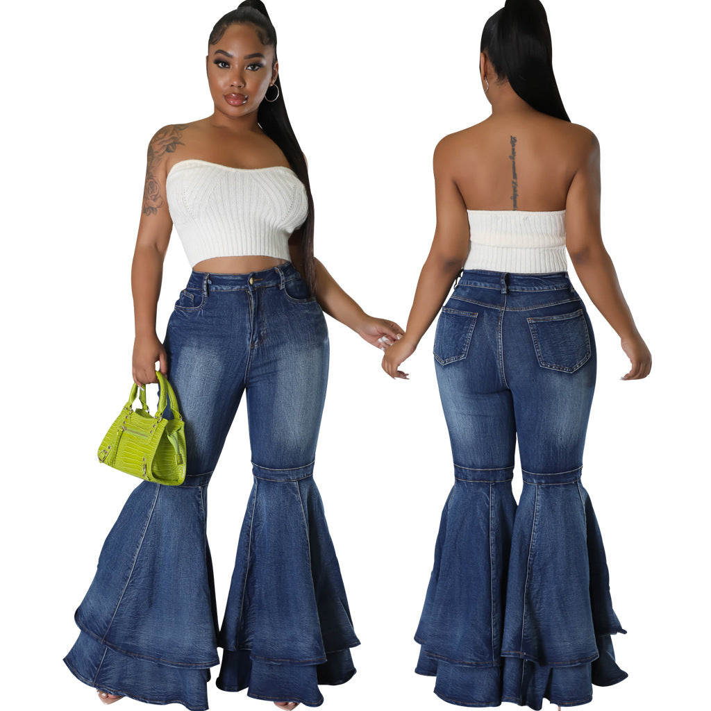 Fashionable All-match Wide-leg Washed Stretch Flared Jeans