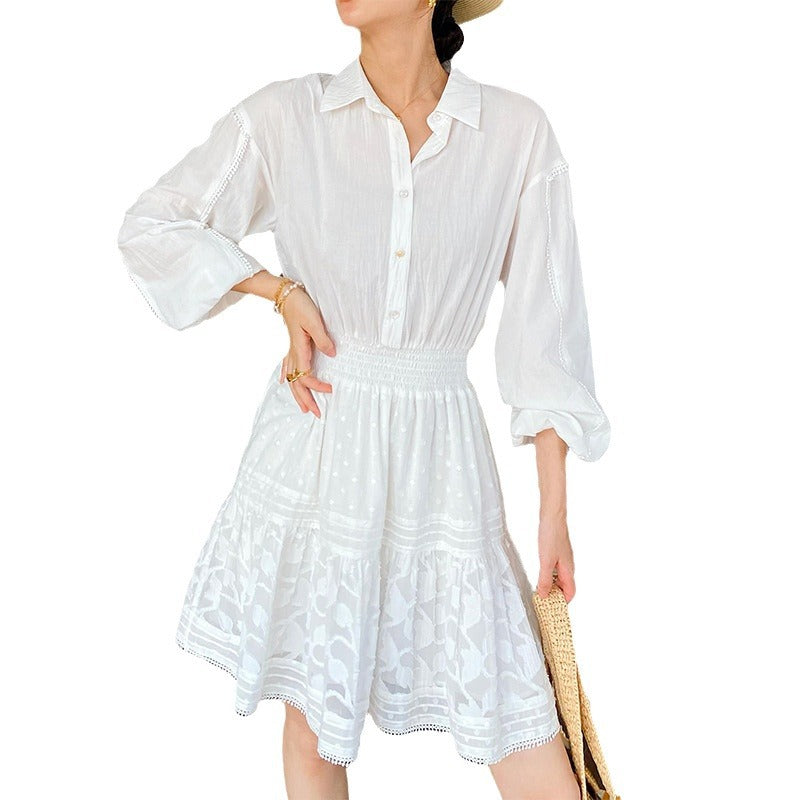 Women's White Shirt Dress Long Sleeve French Style Dresses