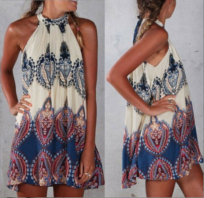 Sleeveless Printed Dress Loose Casual Halter Dresses