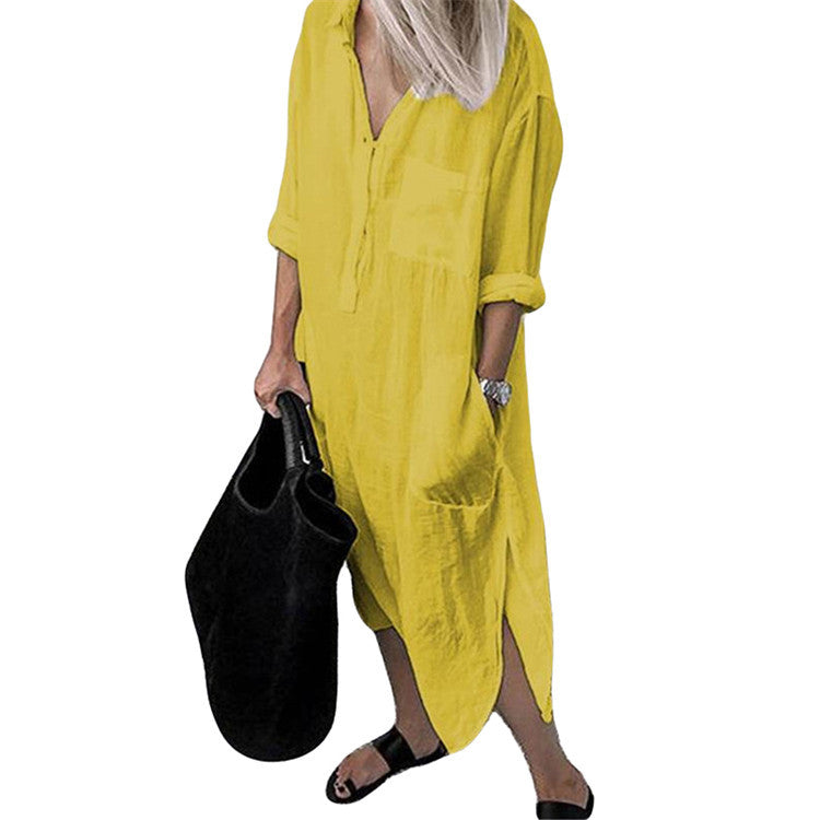 Women's Elegant Solid Color Simple Long Shirt Dresses