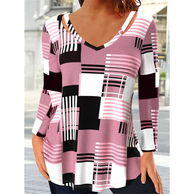 Women's Printed Checks Long Sleeve Hollow Out Blouses