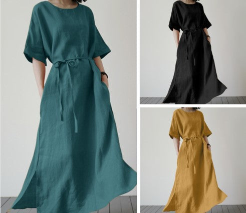 Women's With Side-slit Hem Sundress Elegant Sleeve Belt Dresses